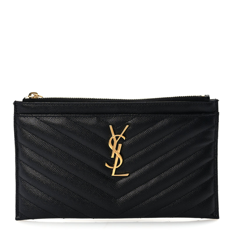  Saint Laurent Grain De Poudre Chevron Monogram Bill Pouch Black