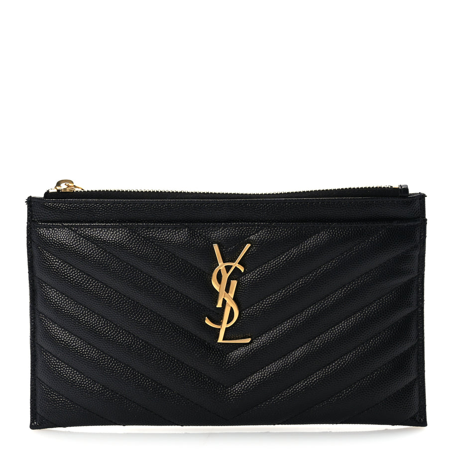 Saint Laurent Grain De Poudre Chevron Monogram Bill Pouch Black Image 1