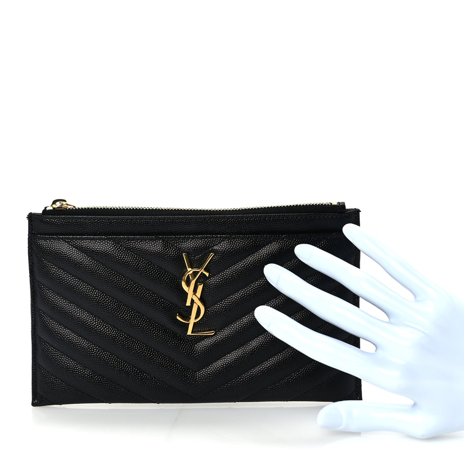 Saint Laurent Grain De Poudre Chevron Monogram Bill Pouch Black Image 2
