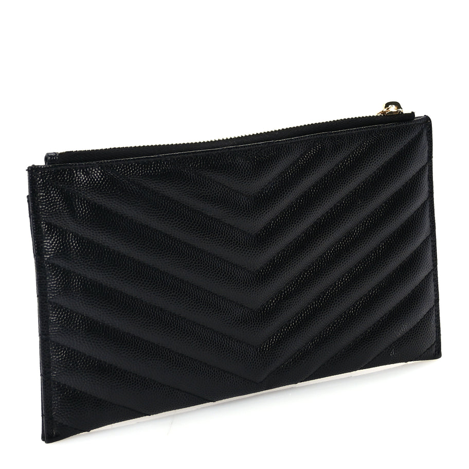 Saint Laurent Grain De Poudre Chevron Monogram Bill Pouch Black Image 3