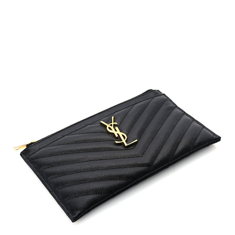 Saint Laurent Grain De Poudre Chevron Monogram Bill Pouch Black Image 4