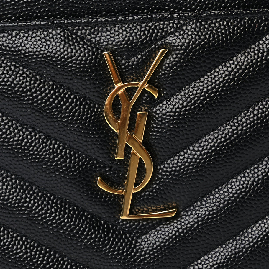 Saint Laurent Grain De Poudre Chevron Monogram Bill Pouch Black Image 7