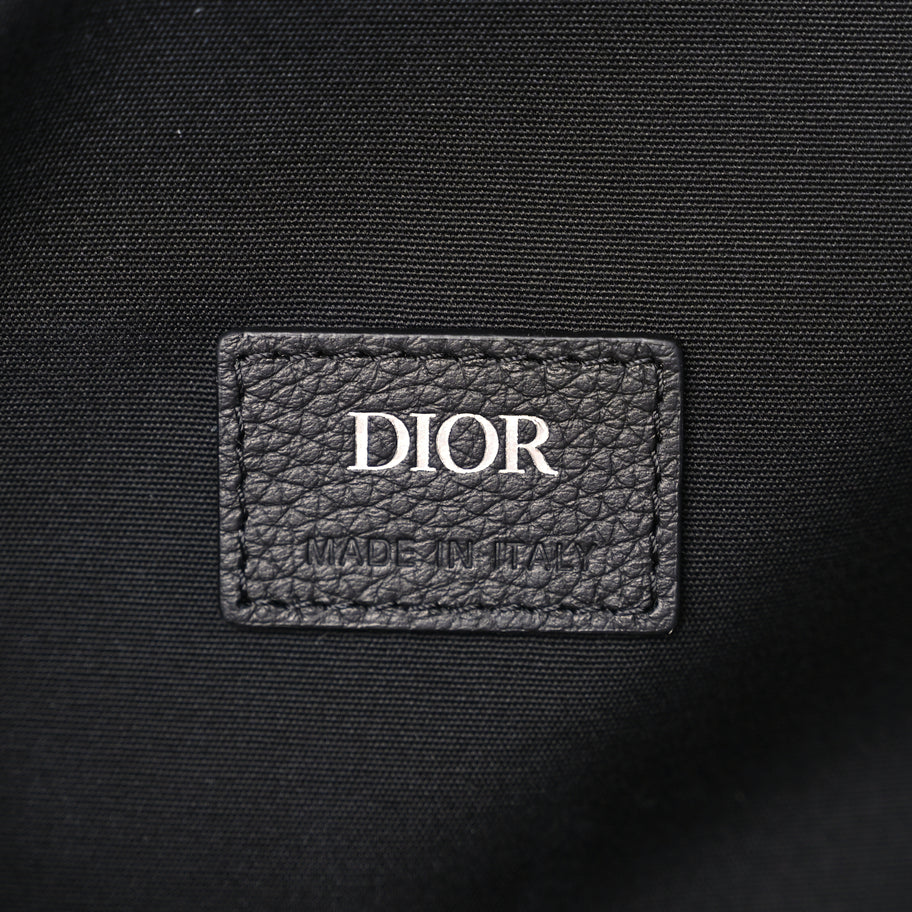 Christian Dior Oblique Jacquard Grained Calfskin Drawstring Saddle Backpack Beige Black Image 13