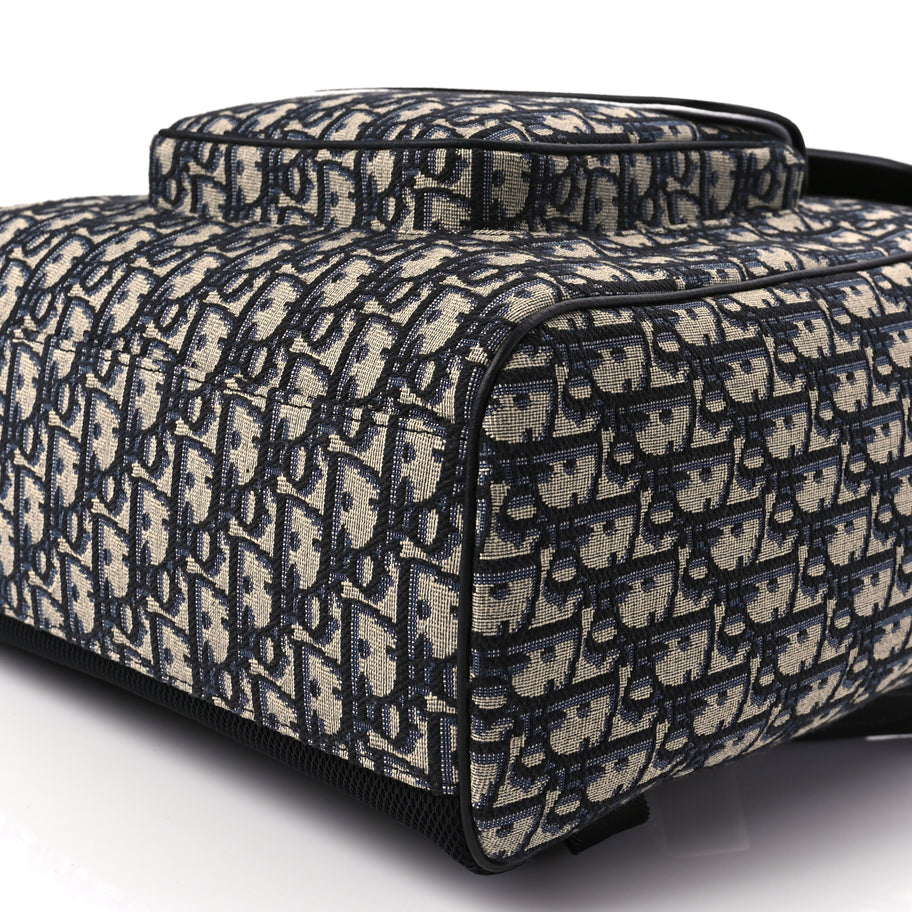 Christian Dior Oblique Jacquard Grained Calfskin Drawstring Saddle Backpack Beige Black Image 16