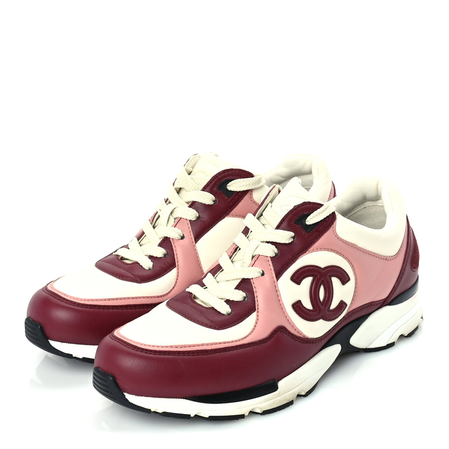 Chanel Calfskin CC Sneakers 39.5  Light Burgundy White Pink Image 2
