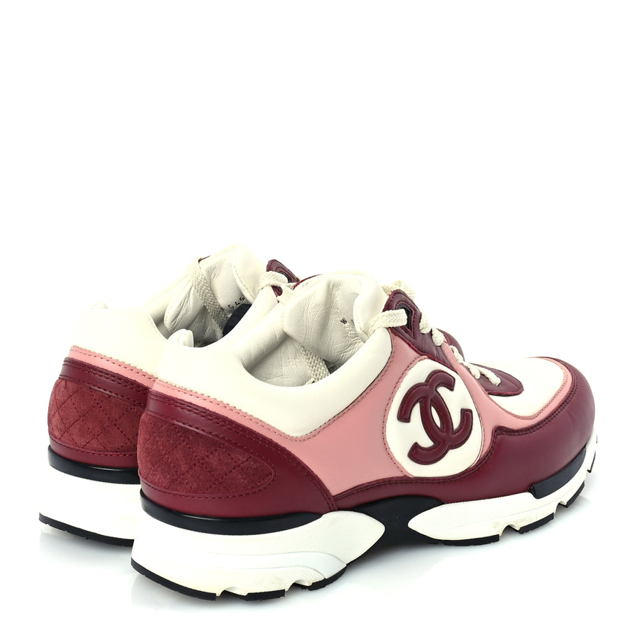 Chanel Calfskin CC Sneakers 39.5  Light Burgundy White Pink Image 3