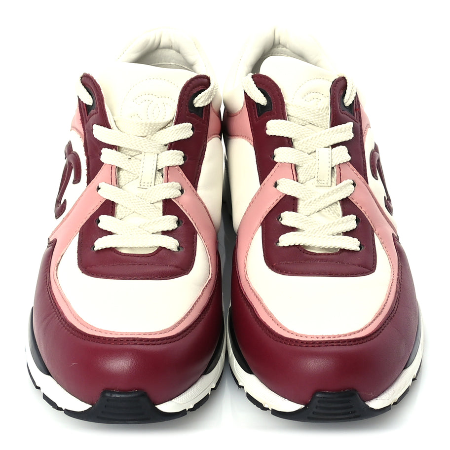 Chanel Calfskin CC Sneakers 39.5  Light Burgundy White Pink Image 4