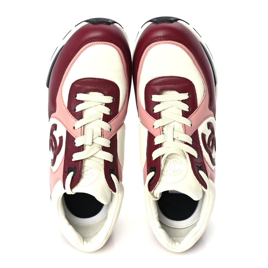 Chanel Calfskin CC Sneakers 39.5  Light Burgundy White Pink Image 6