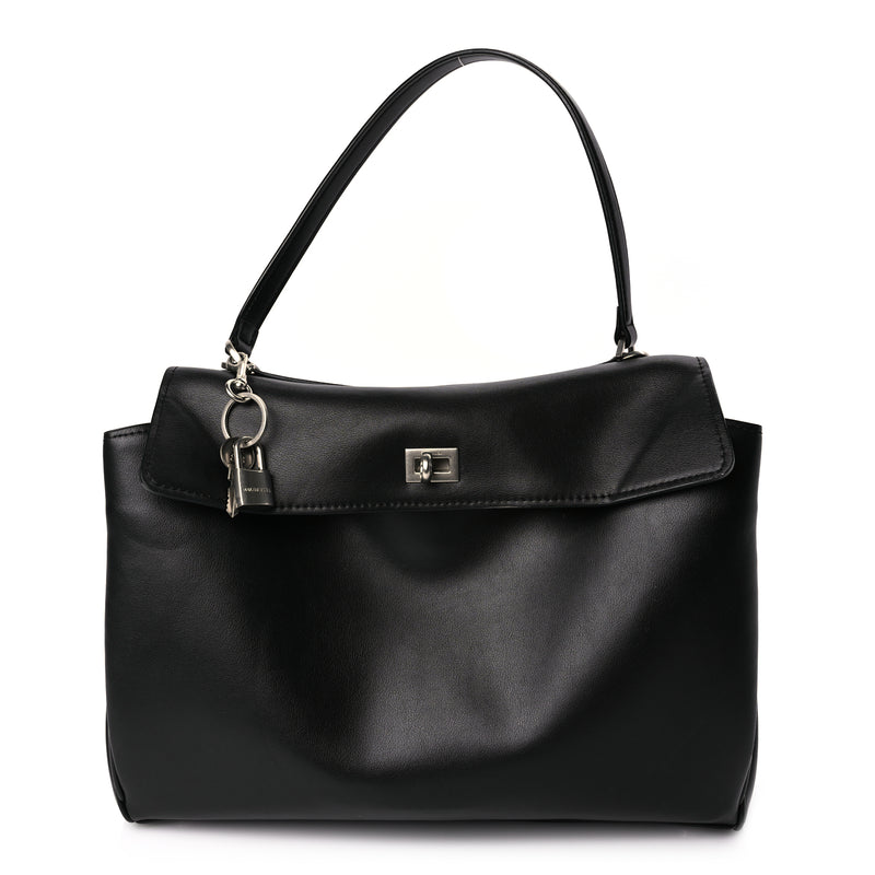  Balenciaga Natural Smooth Calfskin Medium Rodeo Top Handle Handbag Black