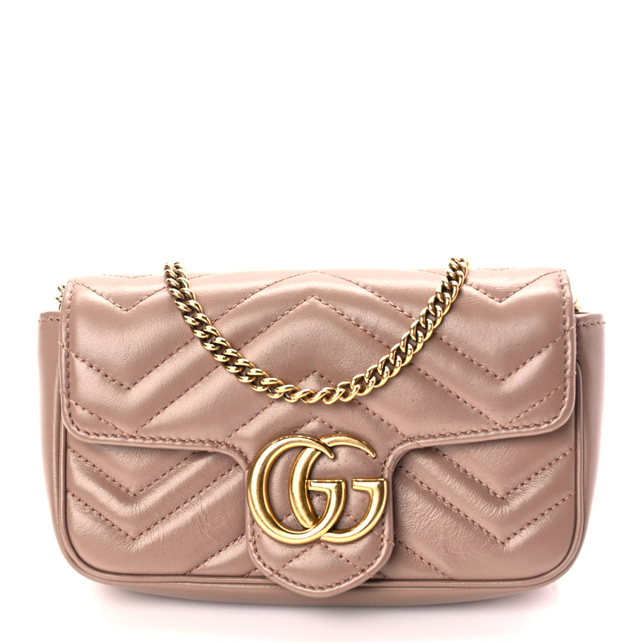 Gucci Calfskin Matelasse Super Mini GG Marmont Shoulder Bag Porcelain Rose Image 1