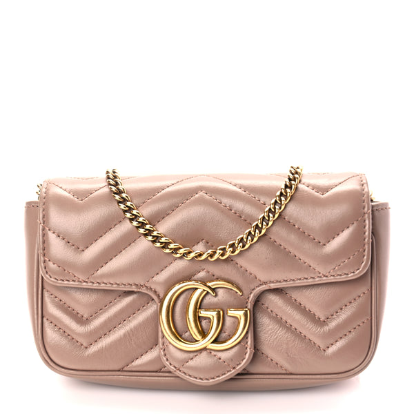 ［セール中］GUCCI ミュール ハワイ限定 24cm相当 ベージュ・パープル Gucci Calfskin Matelasse Super Mini GG Marmont Shoulder Bag
