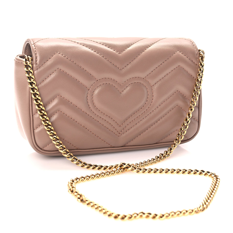 Gucci Calfskin Matelasse Super Mini GG Marmont Shoulder Bag Porcelain Rose Image 2