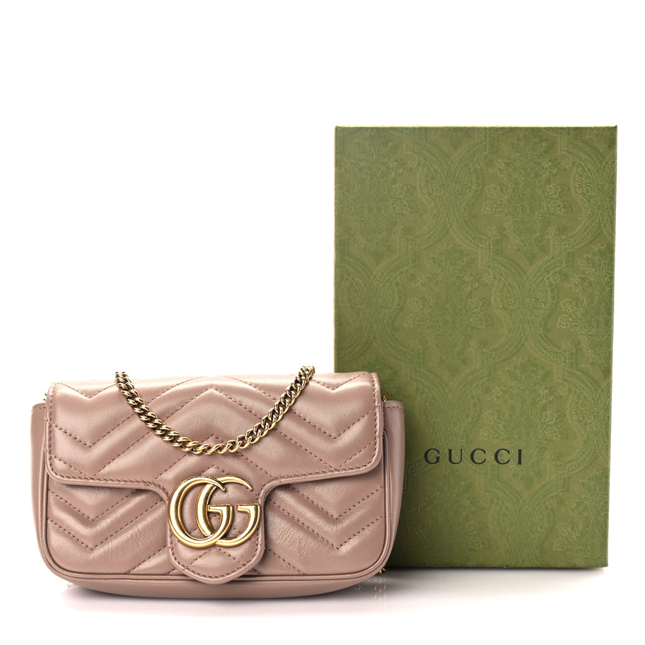 Gucci Calfskin Matelasse Super Mini GG Marmont Shoulder Bag Porcelain Rose Image 10