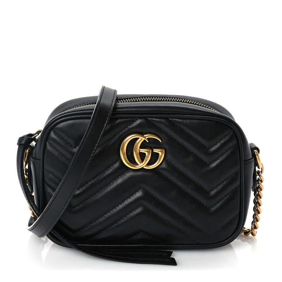 Gucci Calfskin Matelasse Mini GG Marmont Chain Shoulder Bag  Black Image 1