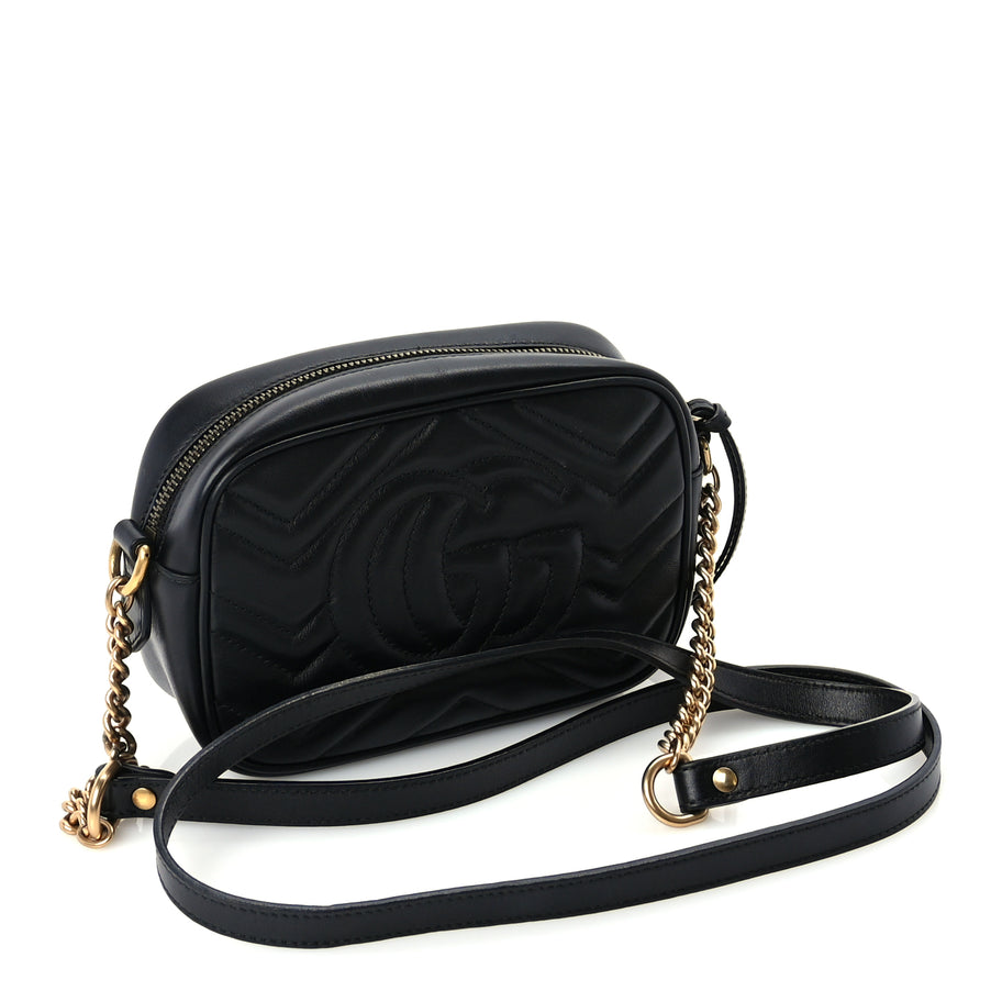 Gucci Calfskin Matelasse Mini GG Marmont Chain Shoulder Bag  Black Image 2