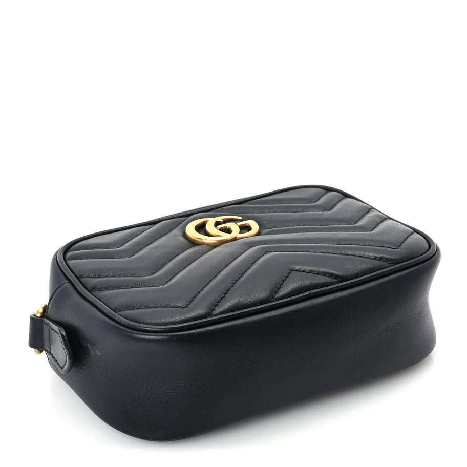 Gucci Calfskin Matelasse Mini GG Marmont Chain Shoulder Bag  Black Image 3