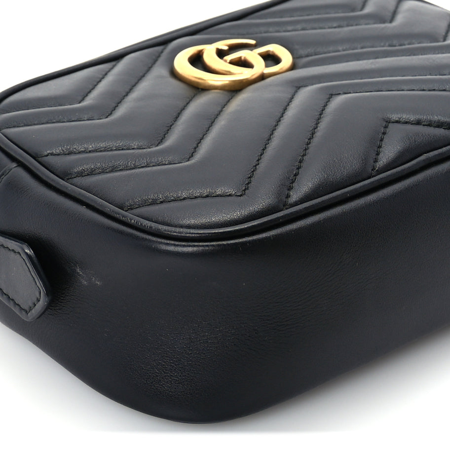 Gucci Calfskin Matelasse Mini GG Marmont Chain Shoulder Bag  Black Image 7