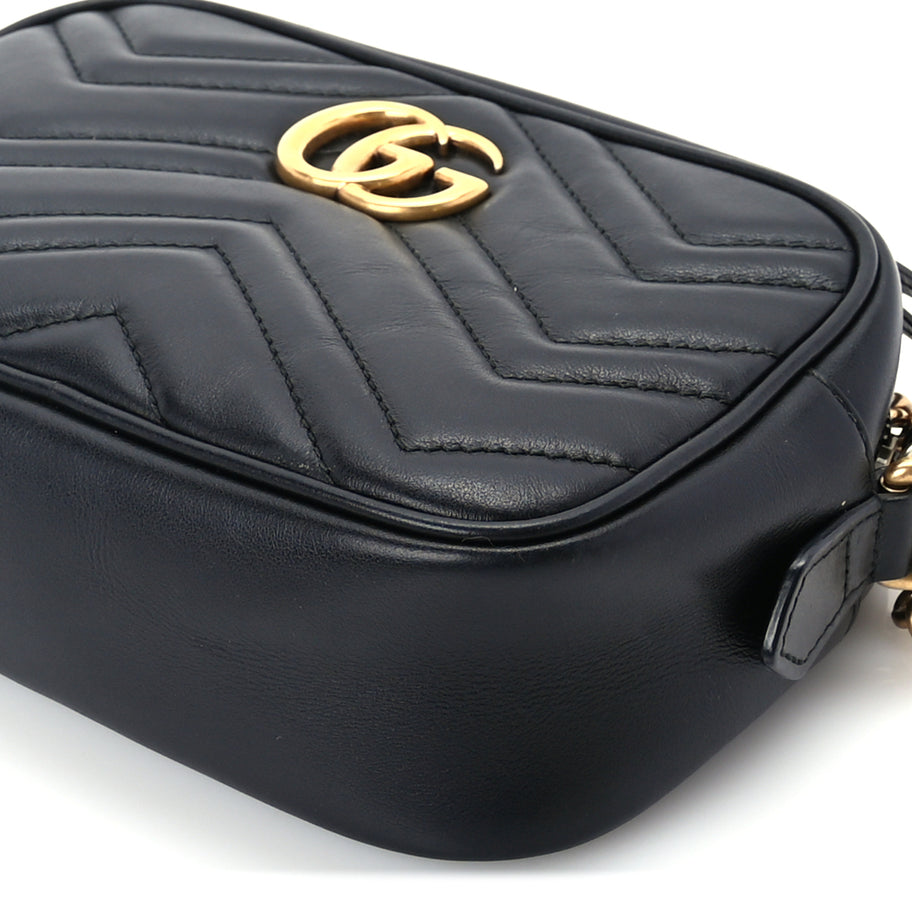 Gucci Calfskin Matelasse Mini GG Marmont Chain Shoulder Bag  Black Image 8