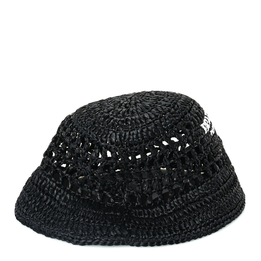 Prada Yarn Raffia Effect Crochet Logo Embroidered Womens Bucket Hat M Black Image 3