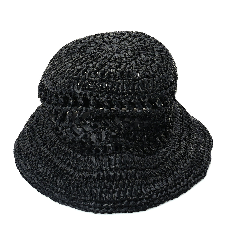 Prada Yarn Raffia Effect Crochet Logo Embroidered Womens Bucket Hat M Black Image 4