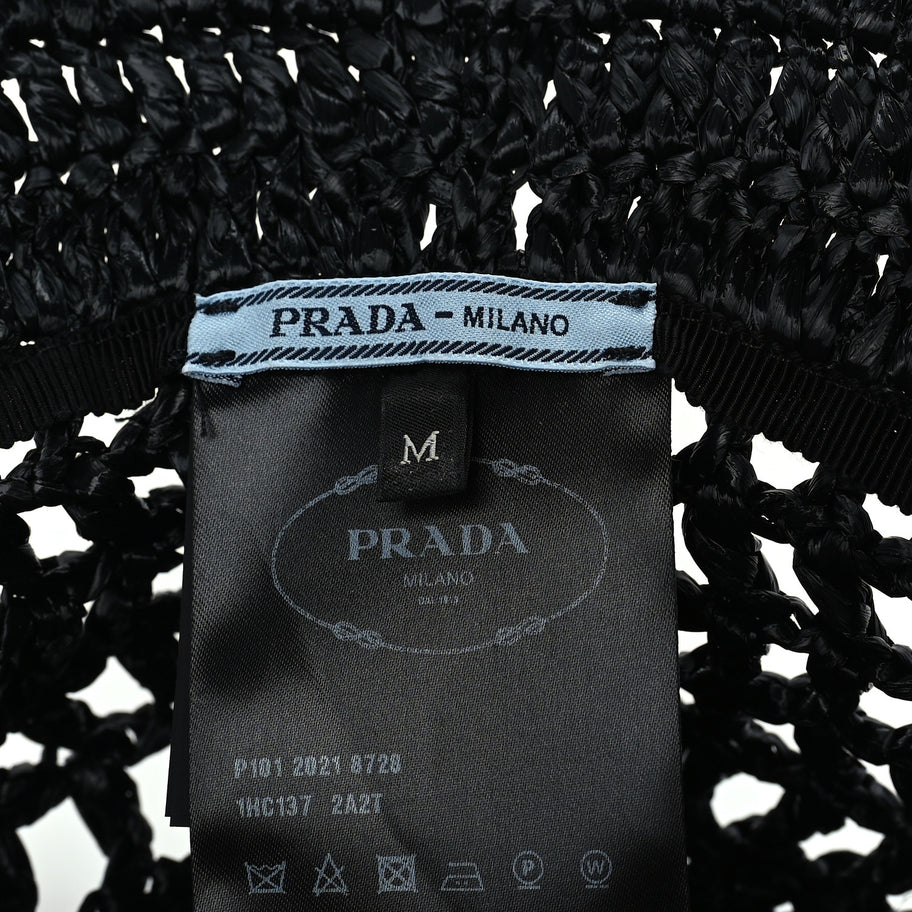 Prada Yarn Raffia Effect Crochet Logo Embroidered Womens Bucket Hat M Black Image 6
