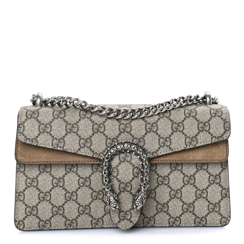  Gucci GG Supreme Monogram Small Dionysus Shoulder Bag Taupe