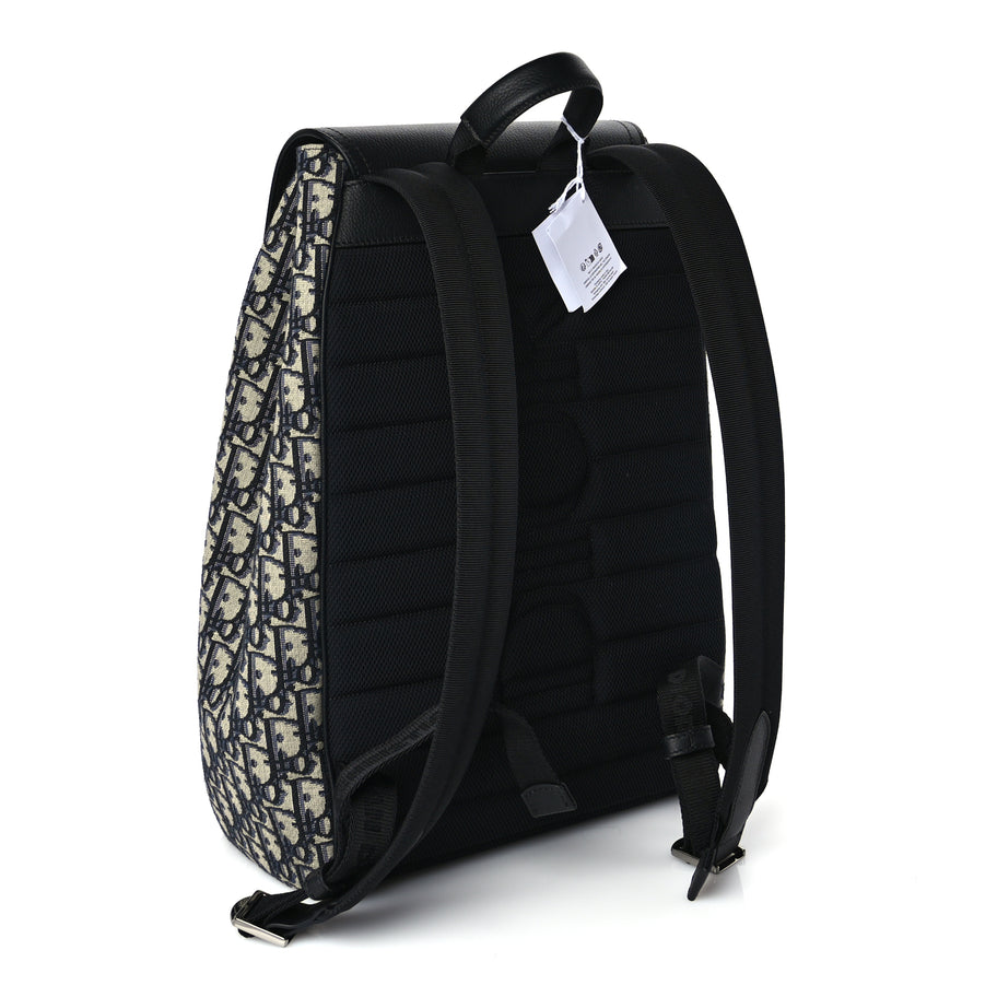 Christian Dior Oblique Jacquard Grained Calfskin Drawstring Saddle Backpack Beige Black Oblique Monogram Image 2