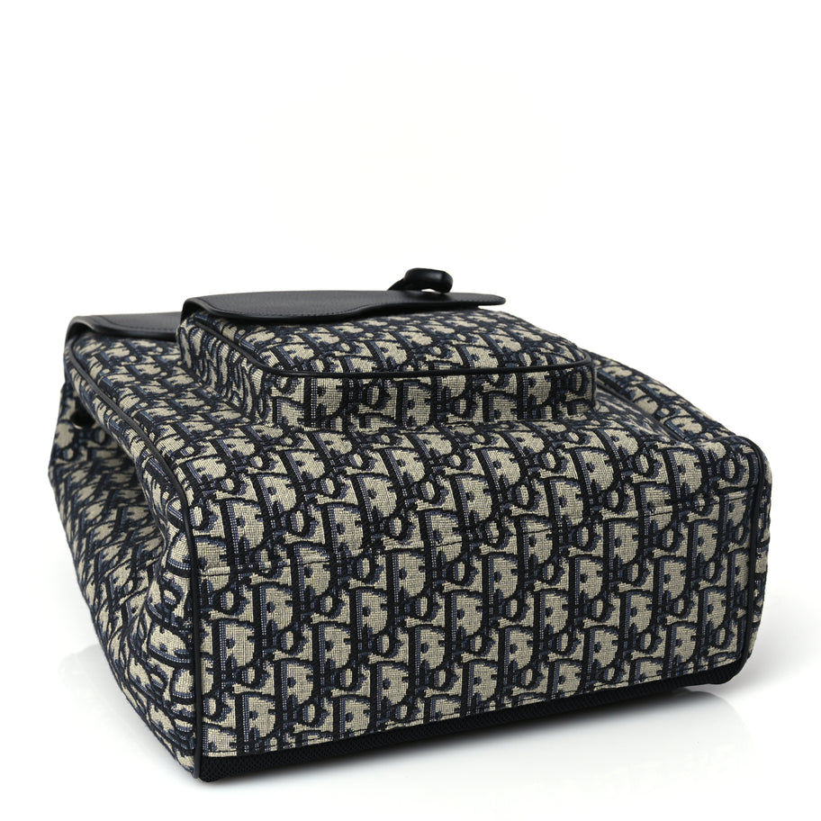 Christian Dior Oblique Jacquard Grained Calfskin Drawstring Saddle Backpack Beige Black Oblique Monogram Image 3