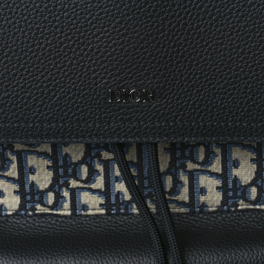 Christian Dior Oblique Jacquard Grained Calfskin Drawstring Saddle Backpack Beige Black Oblique Monogram Image 6