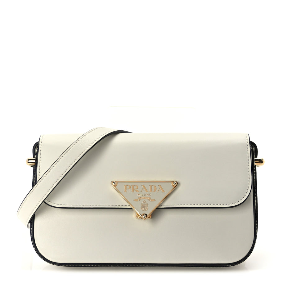 Prada Box Calfskin Triangle Embleme Flap Shoulder Bag  White Image 1