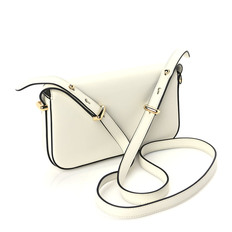 Prada Box Calfskin Triangle Embleme Flap Shoulder Bag  White