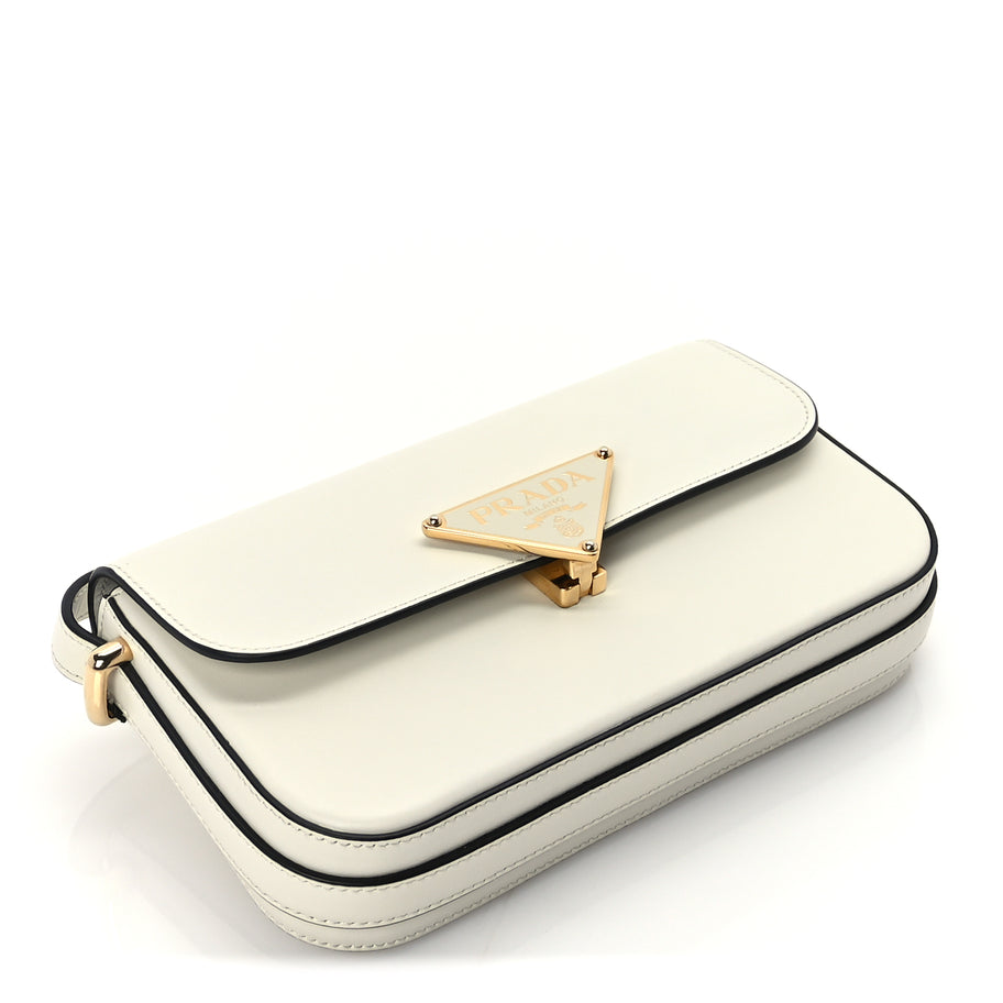 Prada Box Calfskin Triangle Embleme Flap Shoulder Bag  White Image 3