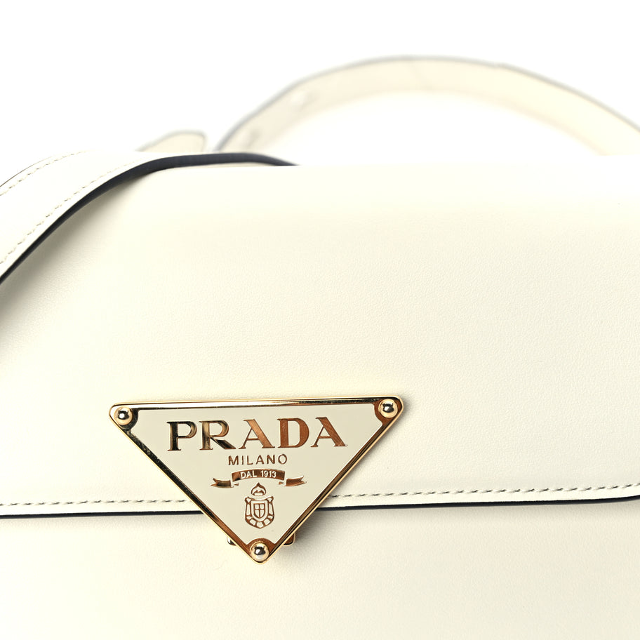 Prada Box Calfskin Triangle Embleme Flap Shoulder Bag  White Image 6