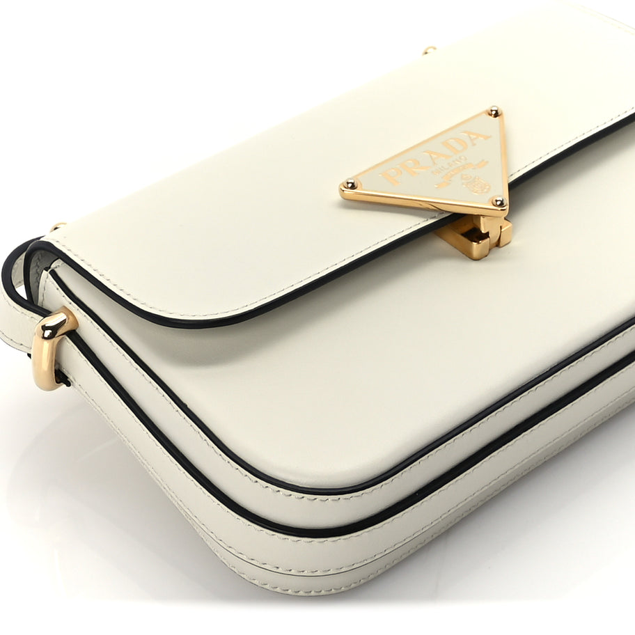 Prada Box Calfskin Triangle Embleme Flap Shoulder Bag  White Image 7