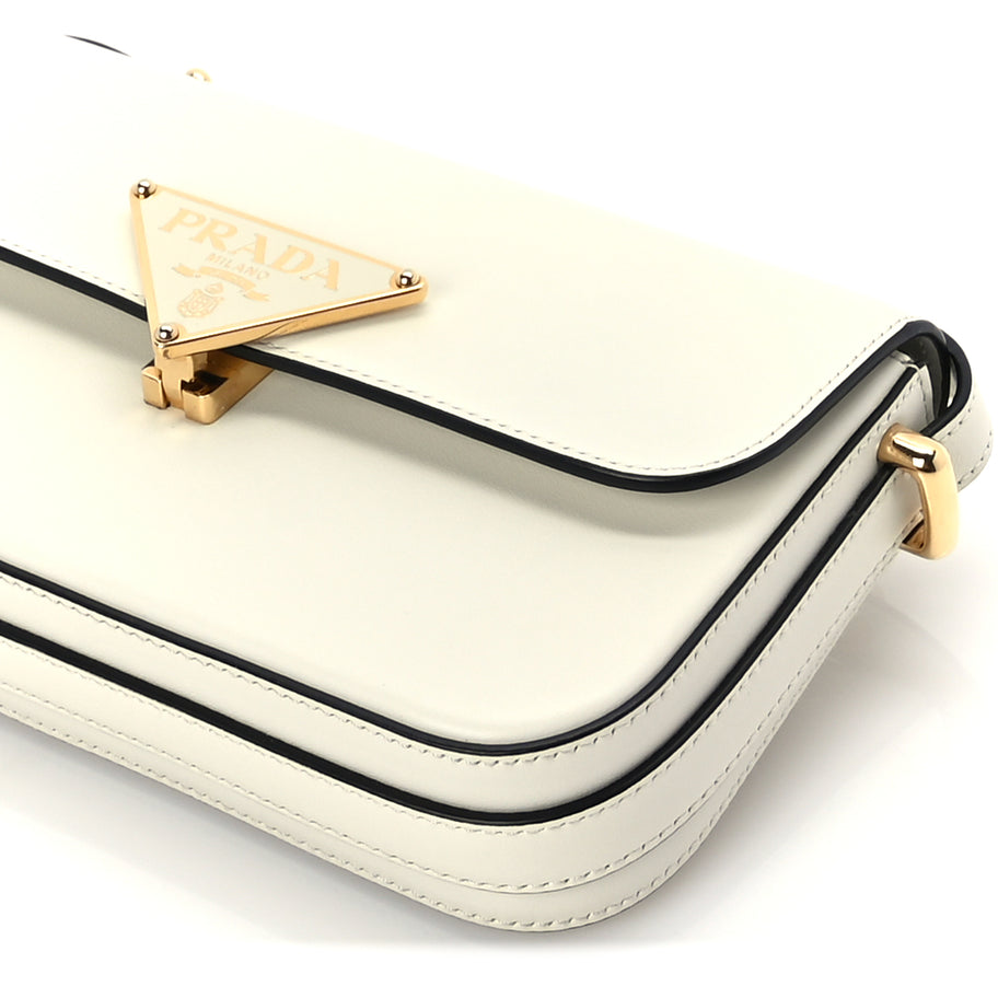 Prada Box Calfskin Triangle Embleme Flap Shoulder Bag  White Image 8