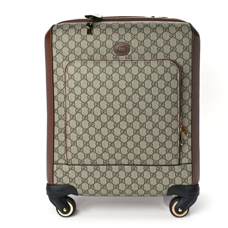  Gucci GG Supreme Monogram Azalea Calfskin Retro Interlocking G Carry On Trolley Brown Sugar