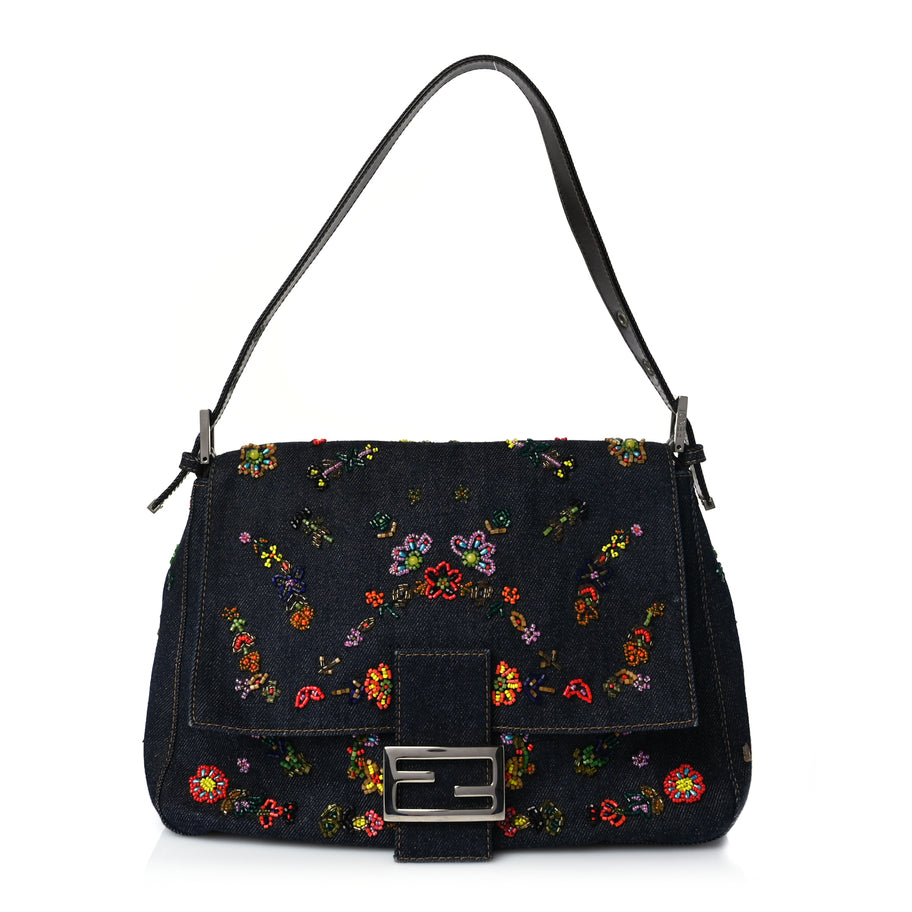 Fendi Denim Beaded Mama Baguette Blue Image 1