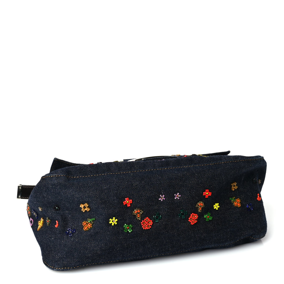 Fendi Denim Beaded Mama Baguette Blue Image 3