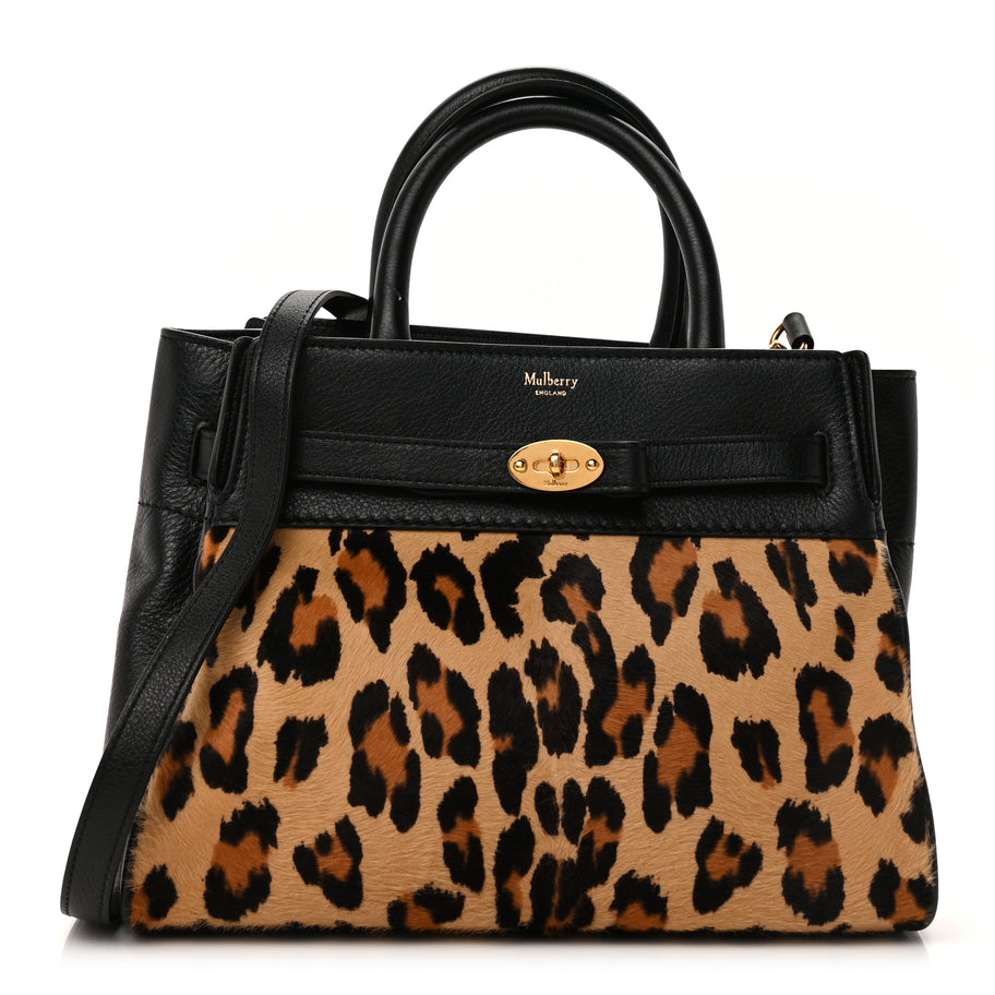 Mulberry Calf Hair Calfskin Leopard Print Small Belted Bayswater Tote Black Image 1
