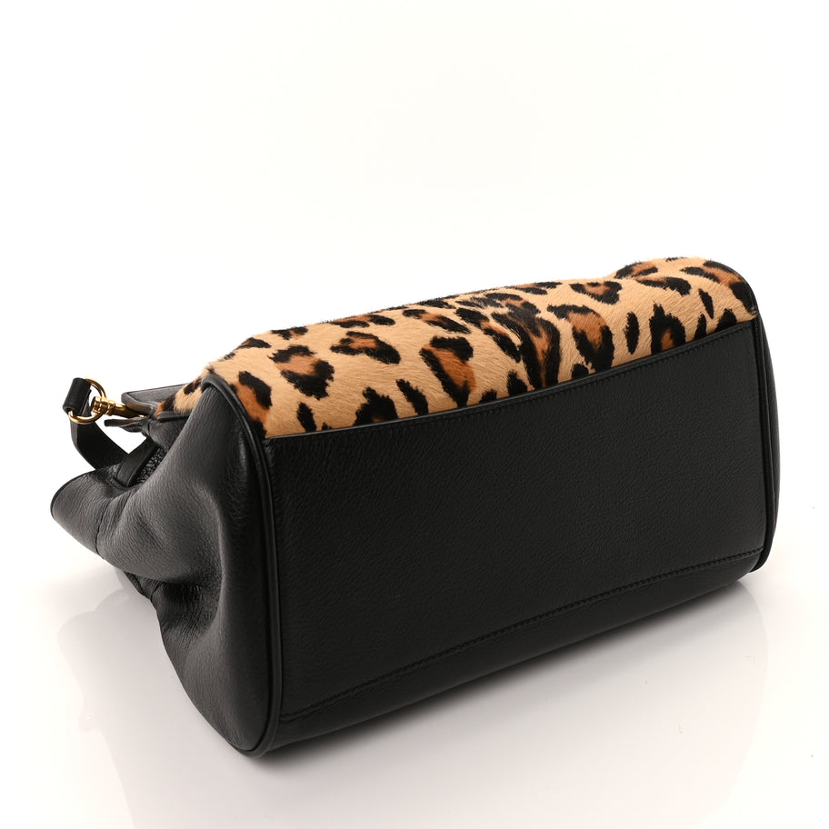 Mulberry Calf Hair Calfskin Leopard Print Small Belted Bayswater Tote Black Image 3