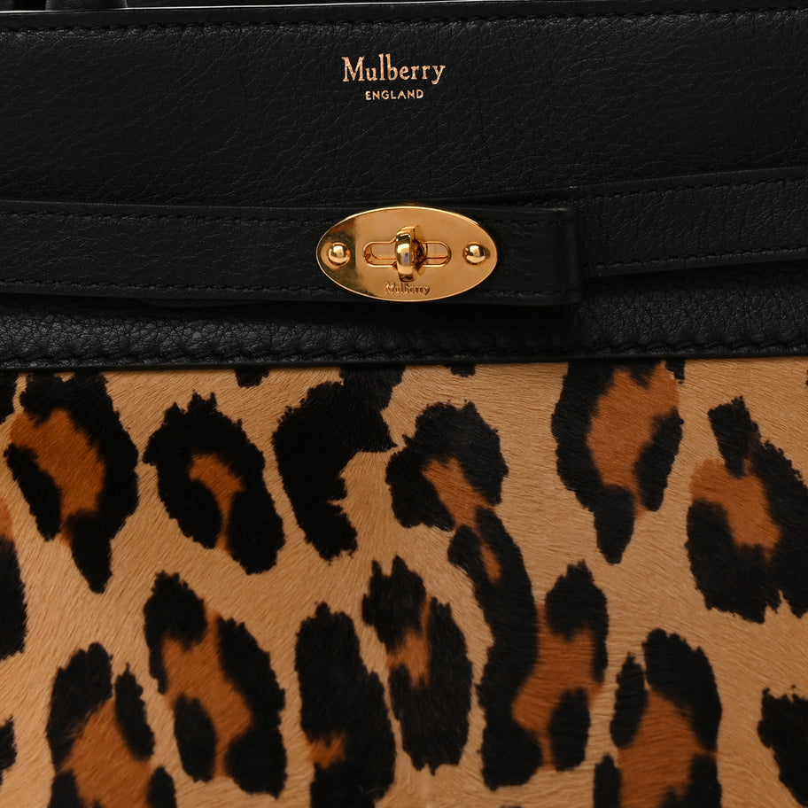 Mulberry Calf Hair Calfskin Leopard Print Small Belted Bayswater Tote Black Image 6