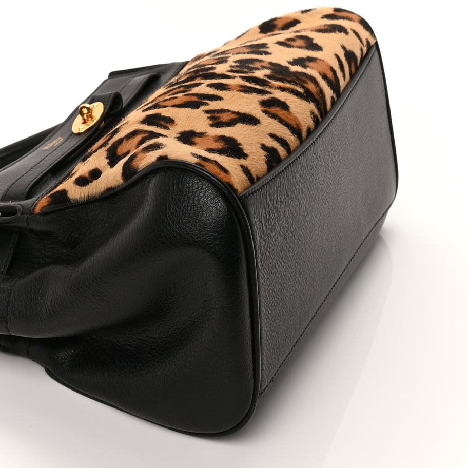 Mulberry Calf Hair Calfskin Leopard Print Small Belted Bayswater Tote Black Image 7