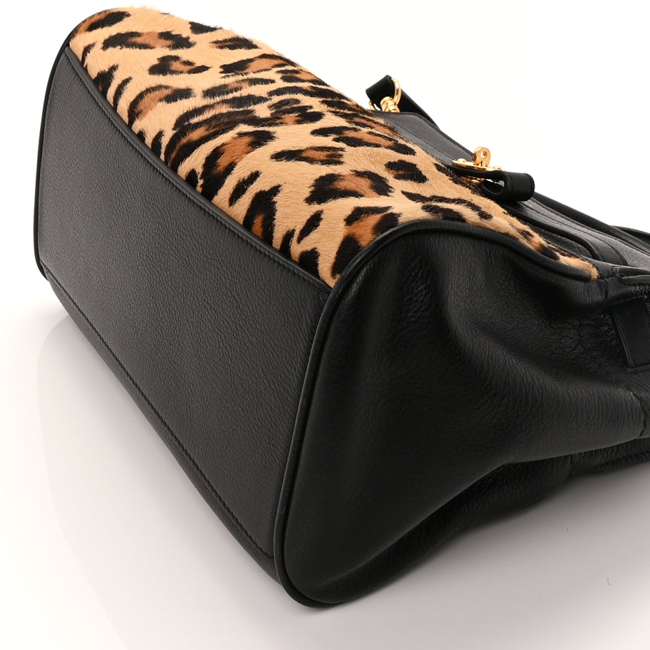Mulberry Calf Hair Calfskin Leopard Print Small Belted Bayswater Tote Black Image 8