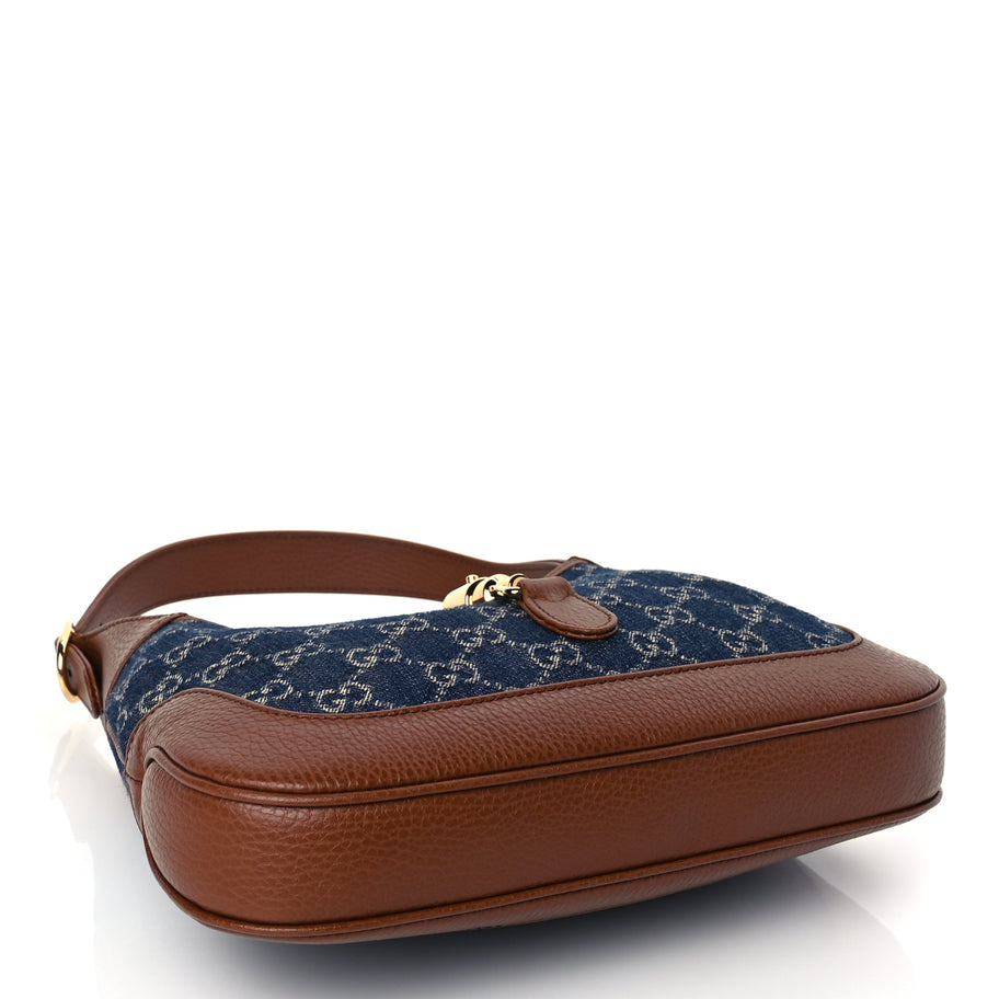 Gucci New Denim GG Monogram Calfskin Small Jackie 1961 Hobo Blue Tea Cuir Image 3