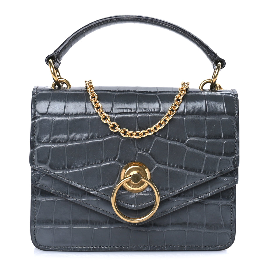 Mulberry Calfskin Crocodile Embossed Small Harlow Satchel Dark Grey Image 1