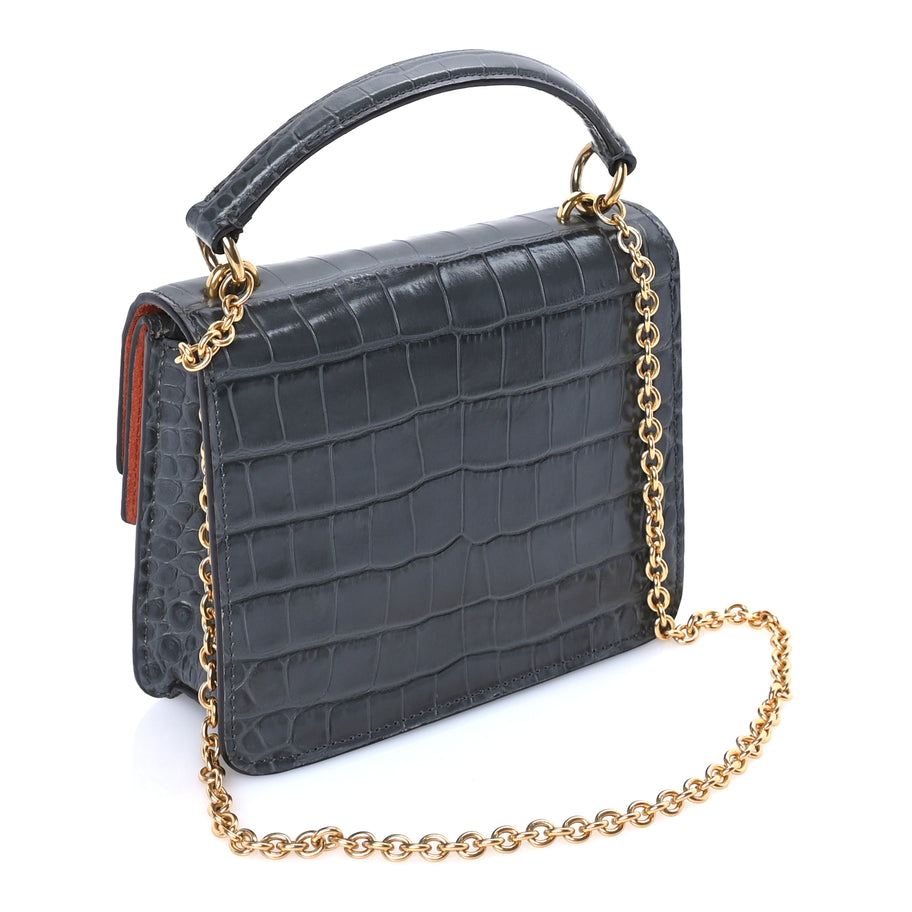 Mulberry Calfskin Crocodile Embossed Small Harlow Satchel Dark Grey Image 2