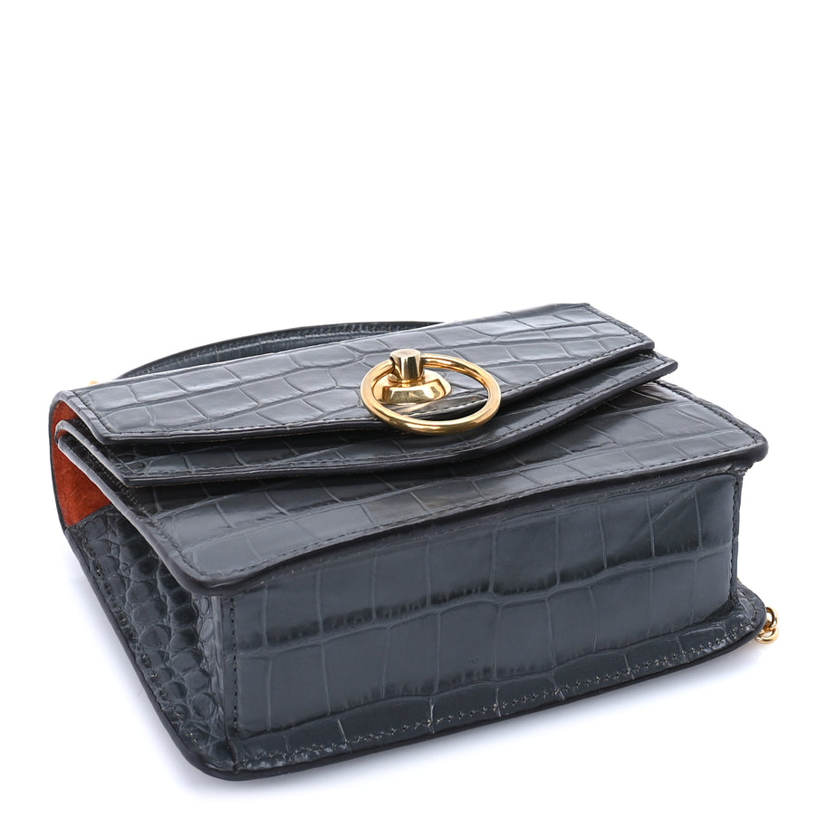 Mulberry Calfskin Crocodile Embossed Small Harlow Satchel Dark Grey Image 3