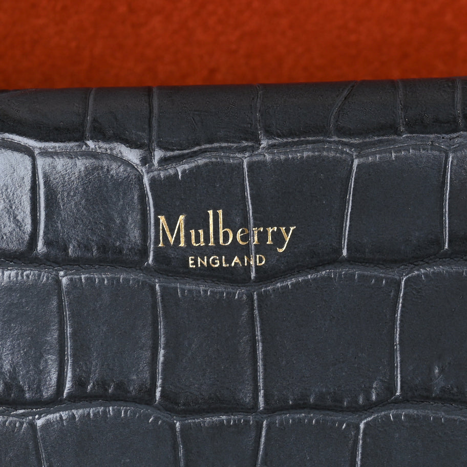 Mulberry Calfskin Crocodile Embossed Small Harlow Satchel Dark Grey Image 4