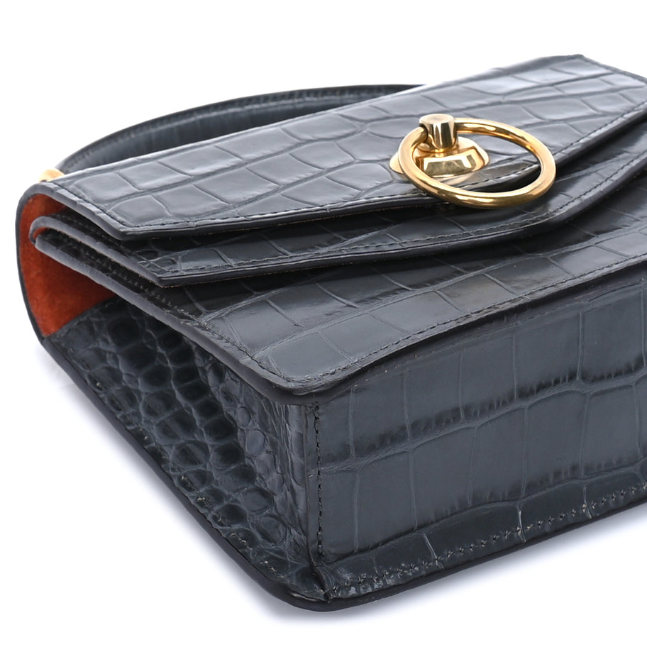 Mulberry Calfskin Crocodile Embossed Small Harlow Satchel Dark Grey Image 7