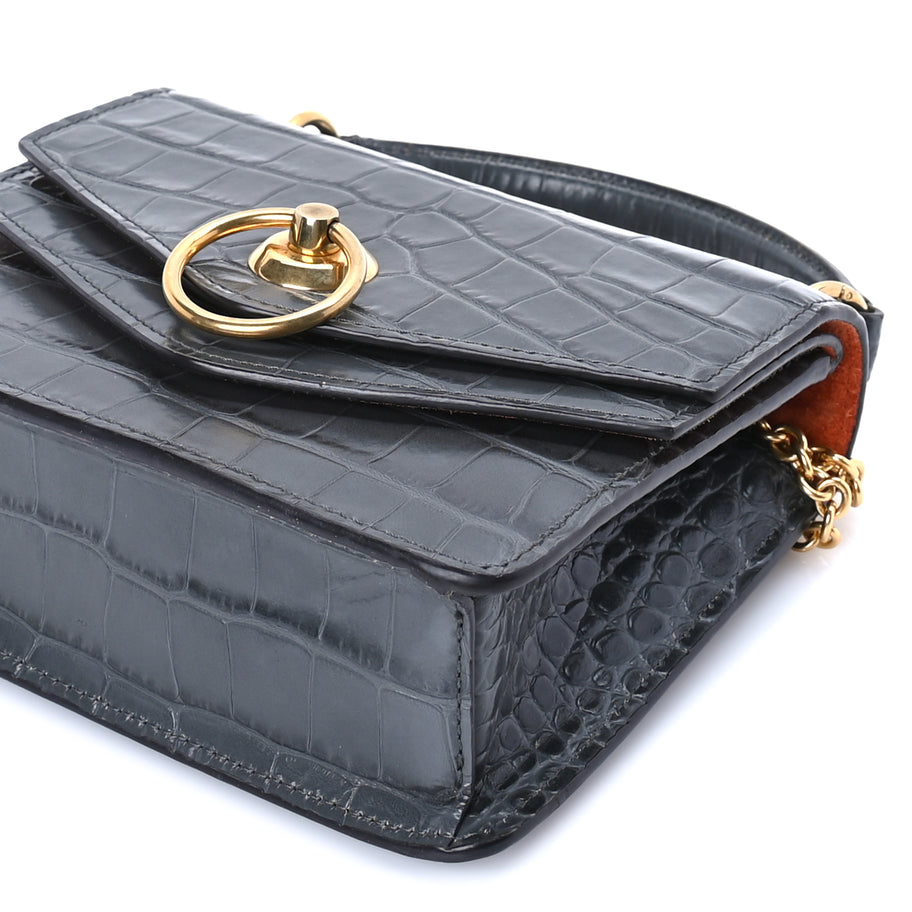 Mulberry Calfskin Crocodile Embossed Small Harlow Satchel Dark Grey Image 8